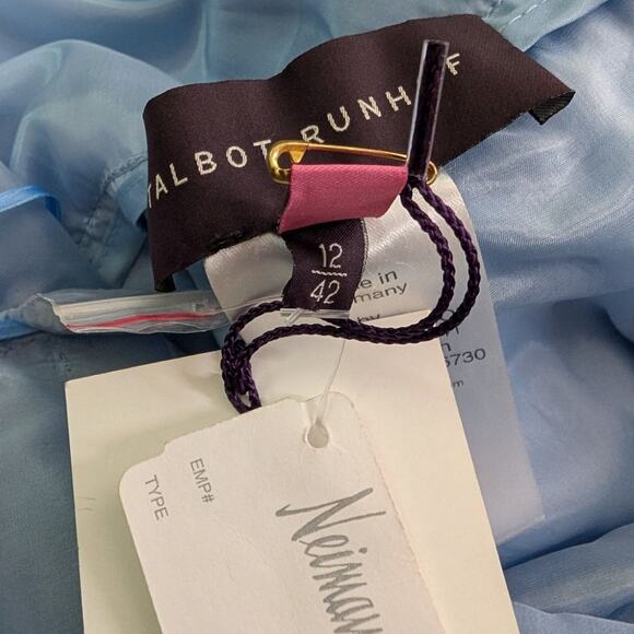 Talbot Runhof Grecian Blue One Shoulder Draped Gown Floral Embellishments Sz 12 - Picture 8 of 15